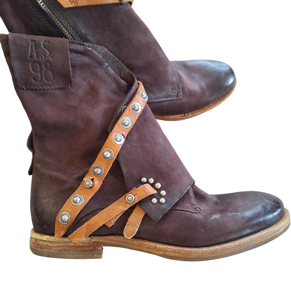 A.S. 98 Ankle Boots Distressed Monk Strap Moto Boho Artsy Round Toe  38
